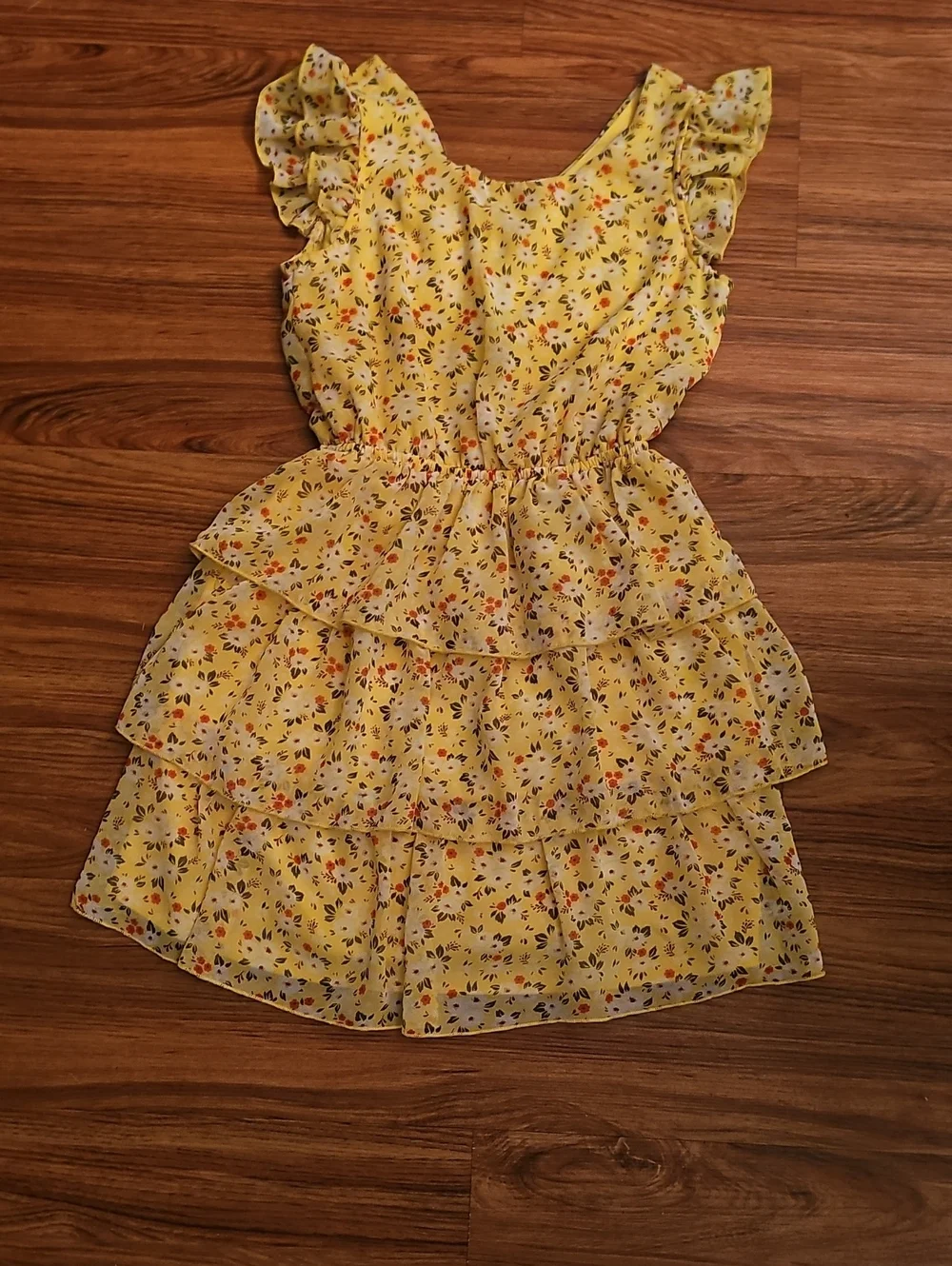 Lily Rose Yellow Floral Tiered Dress with Ruffles